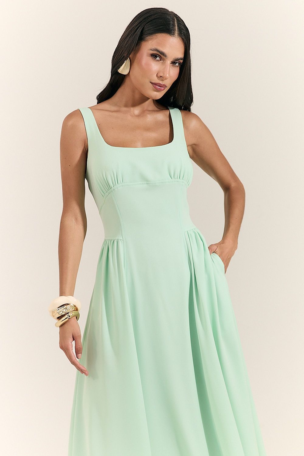 Vestido Midi Alfaiataria com Lastex Tatiana