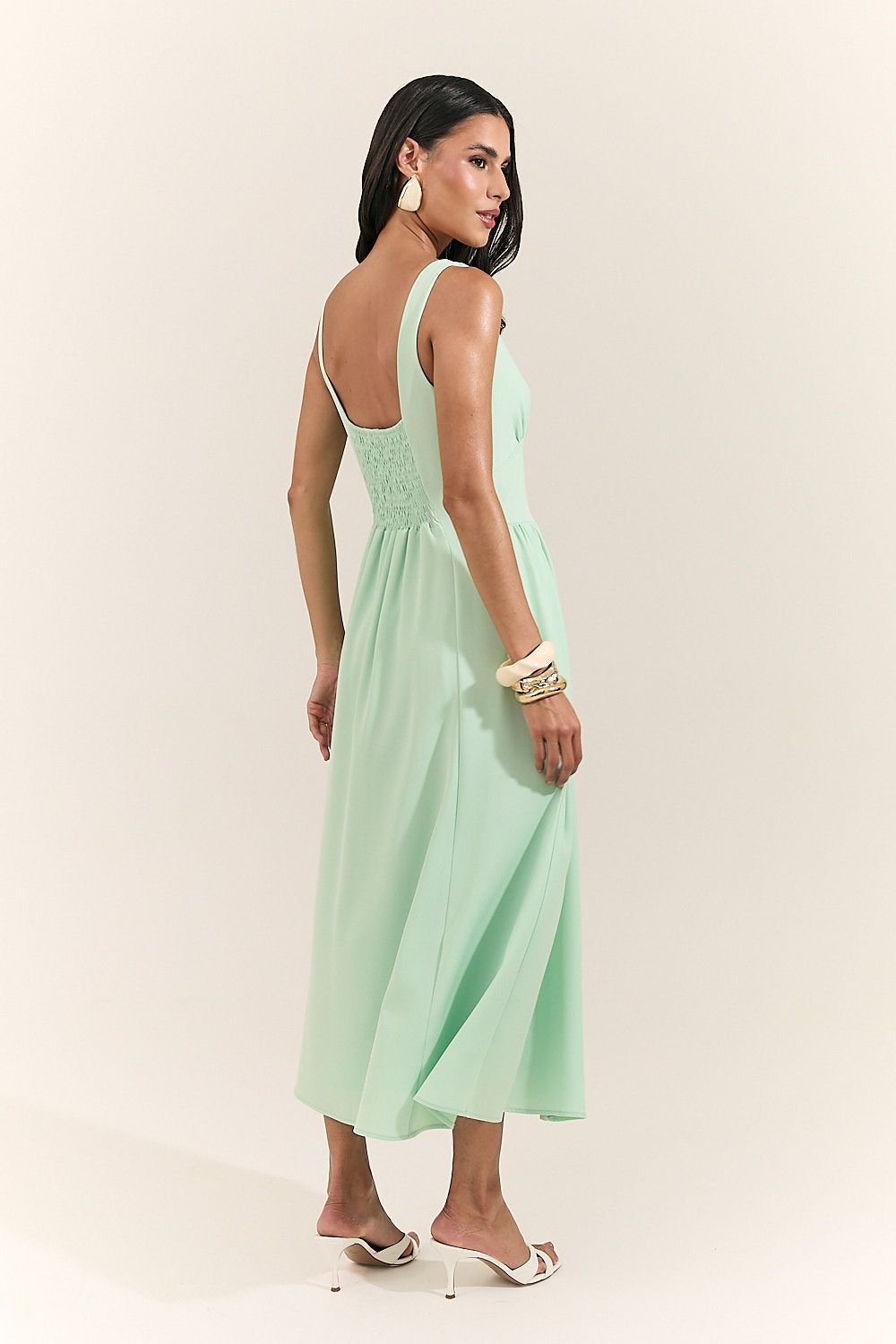 Vestido Midi Alfaiataria com Lastex Tatiana