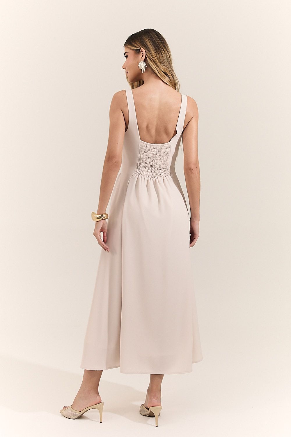 Vestido Midi Alfaiataria com Lastex Tatiana
