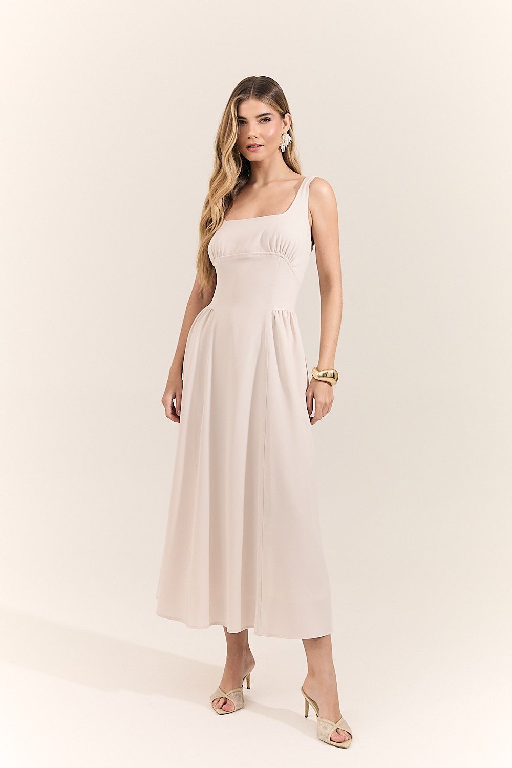 Vestido Midi Alfaiataria com Lastex Tatiana