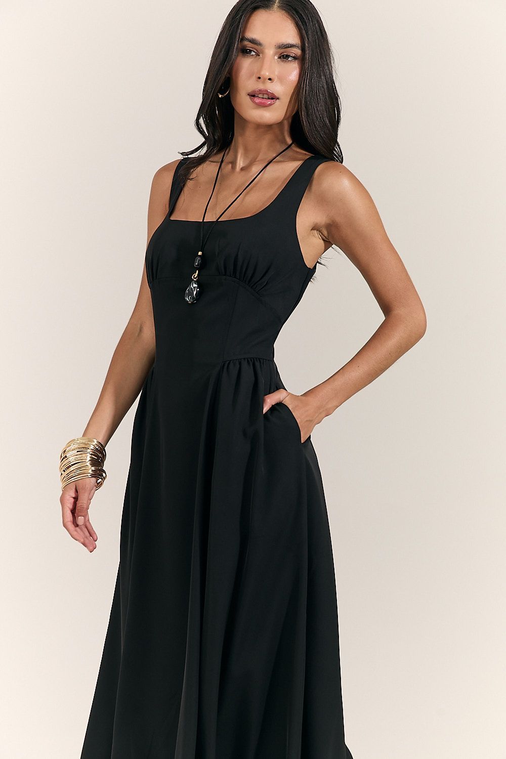 Vestido Midi Alfaiataria com Lastex Tatiana