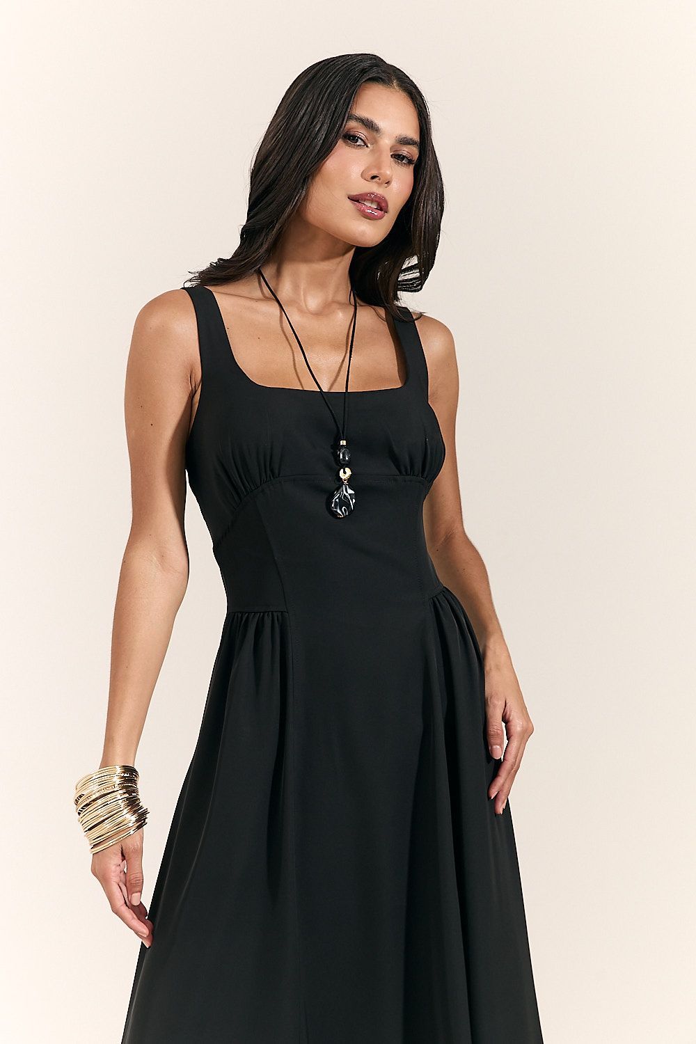 Vestido Midi Alfaiataria com Lastex Tatiana