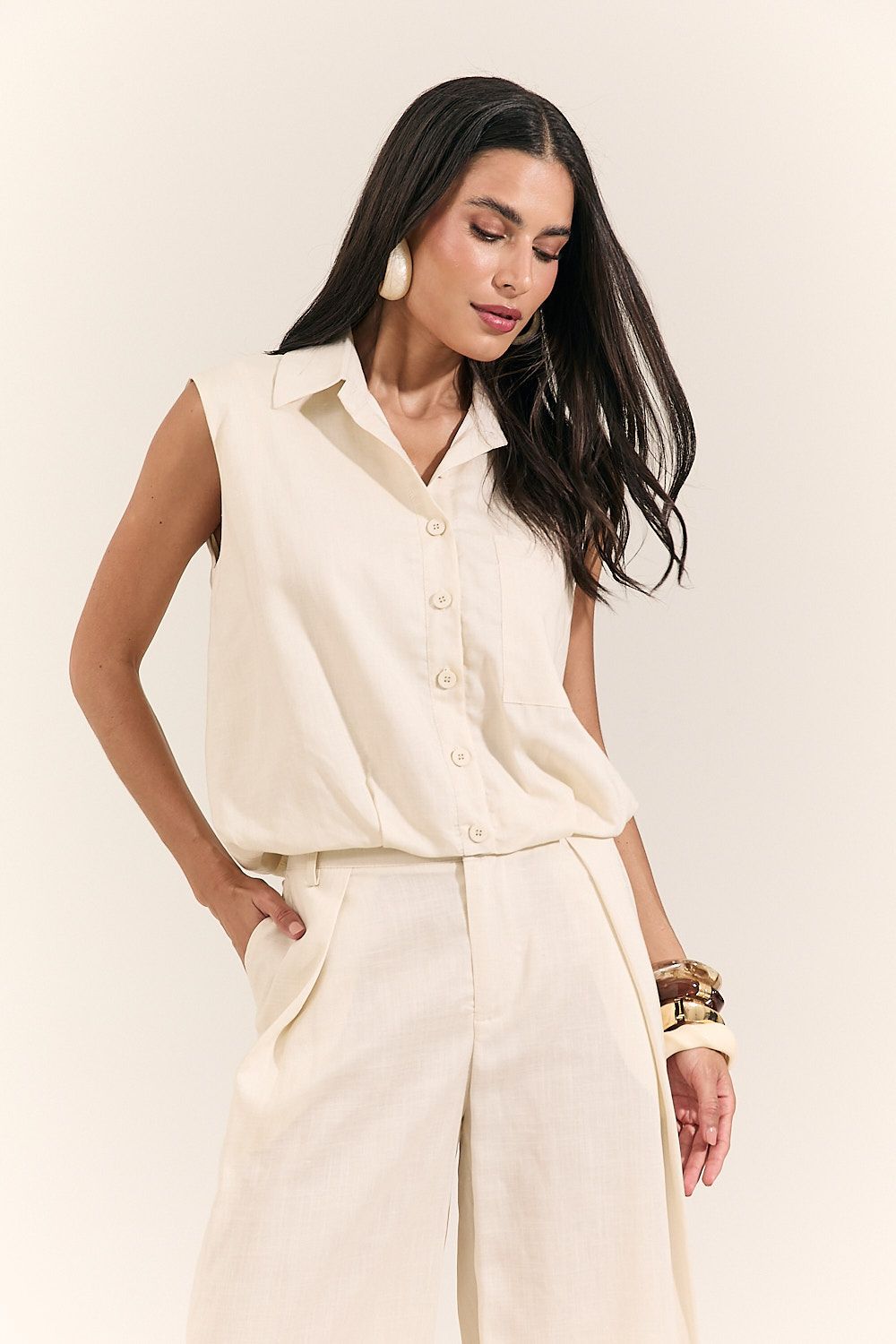 Blusa Colete Balonê Feminina Linho Cindy