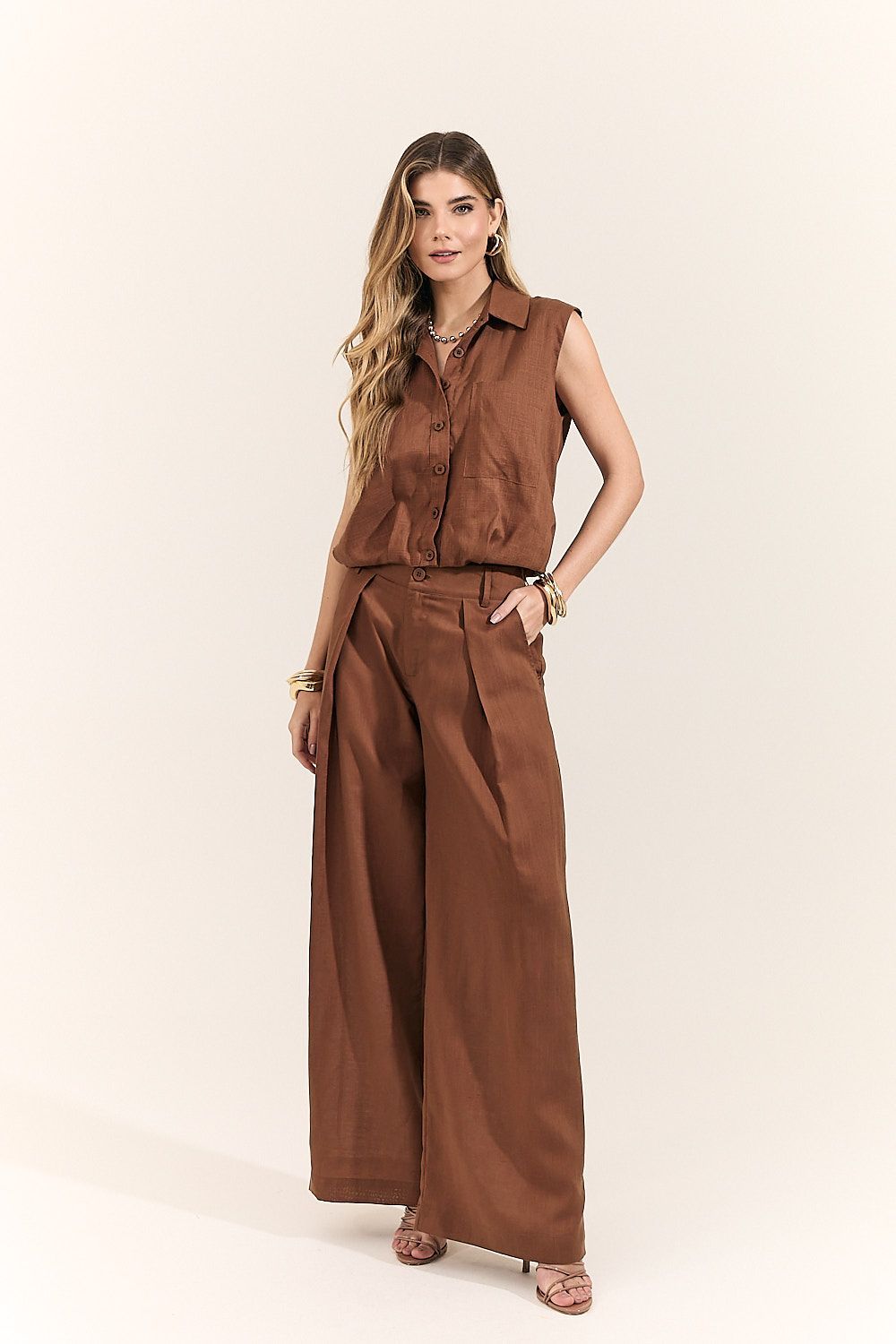 Blusa Colete Balonê Feminina Linho Cindy