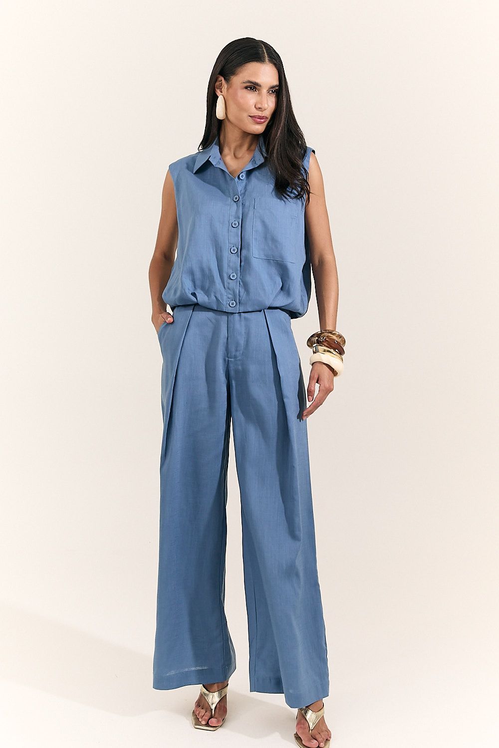 Blusa Colete Balonê Feminina Linho Cindy