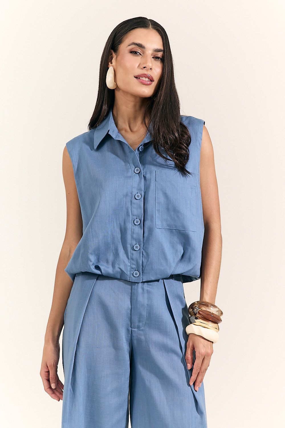 Blusa Colete Balonê Feminina Linho Cindy
