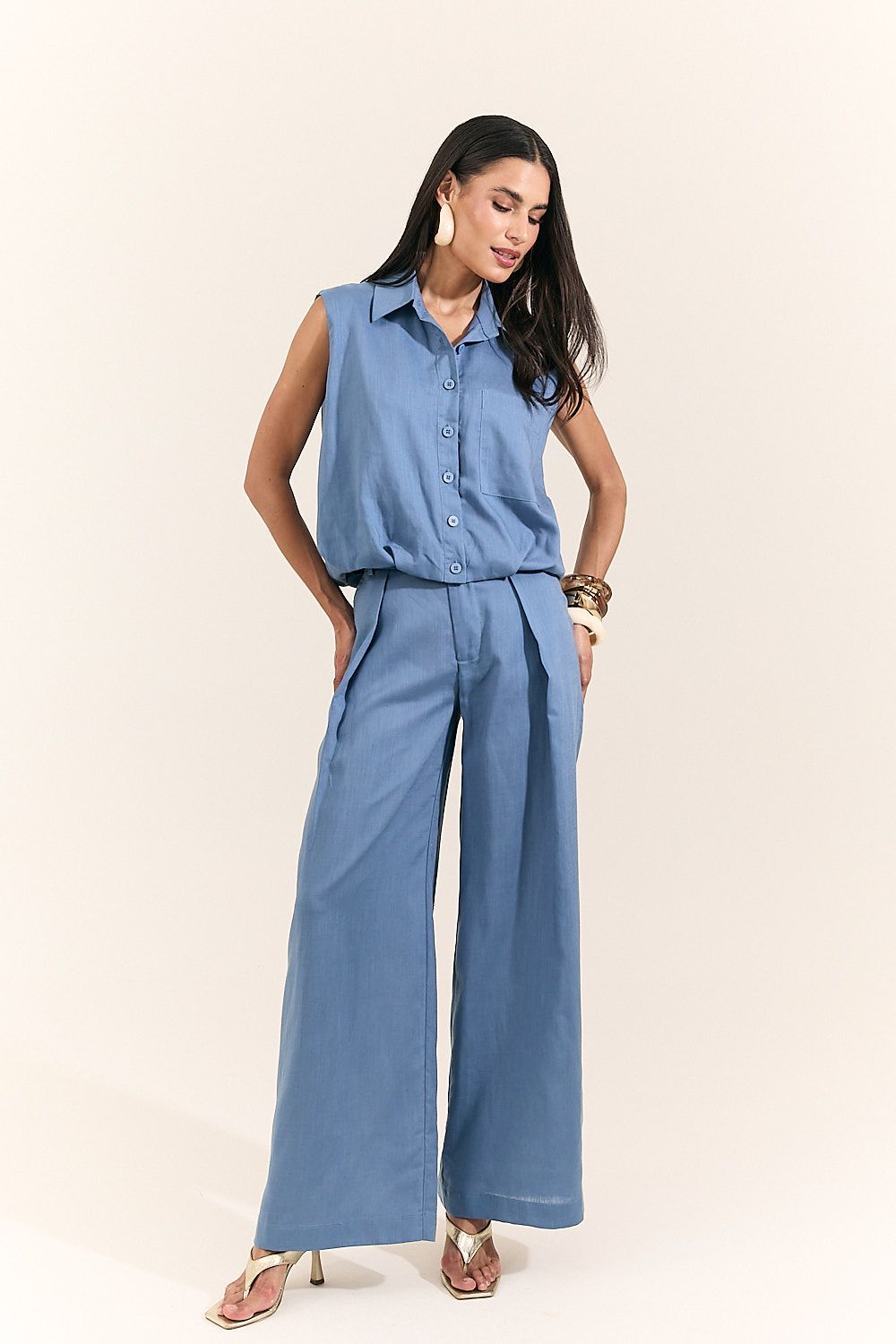 Blusa Colete Balonê Feminina Linho Cindy