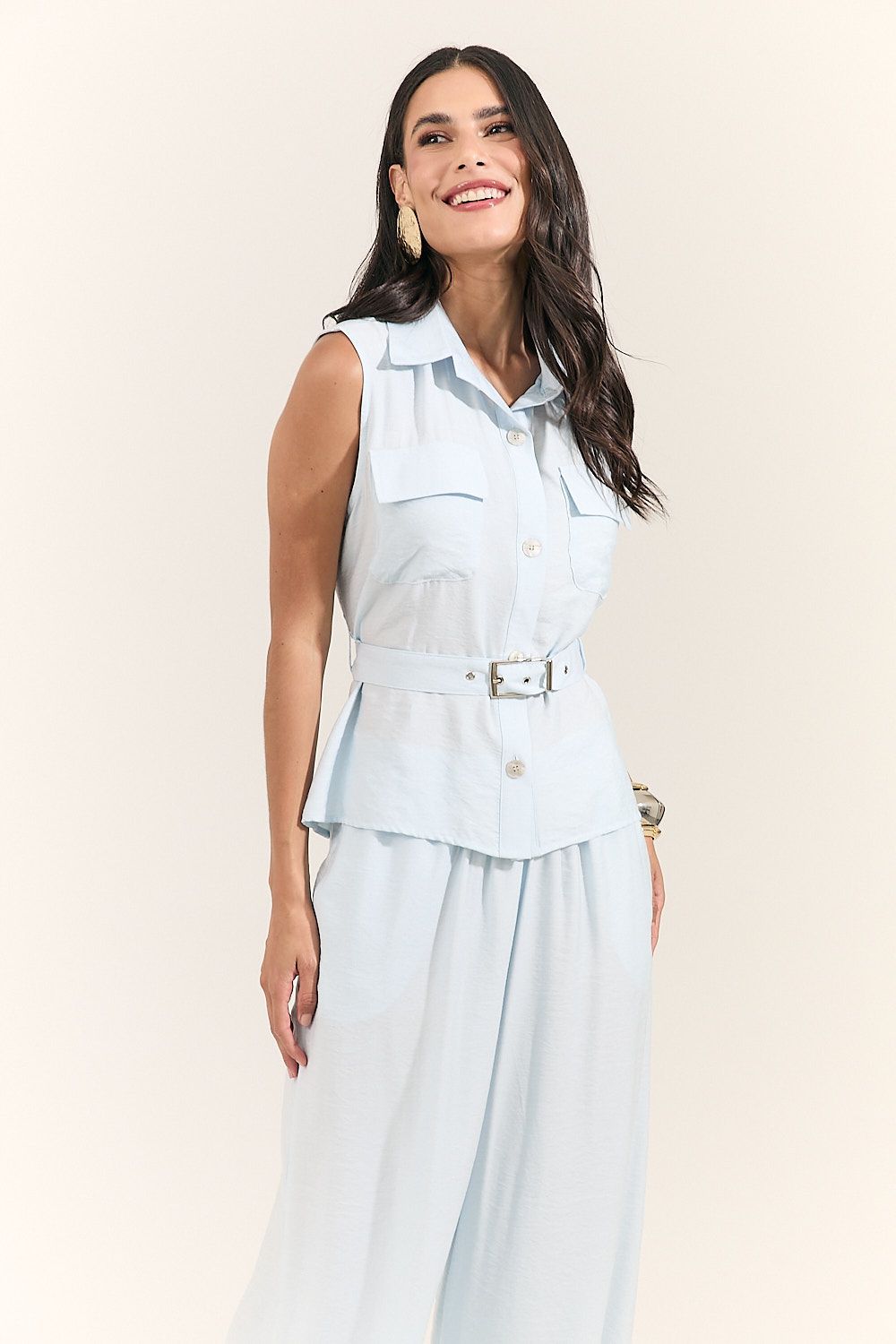 Blusa Colete Feminina Alfaiataria com Cinto Beatriz