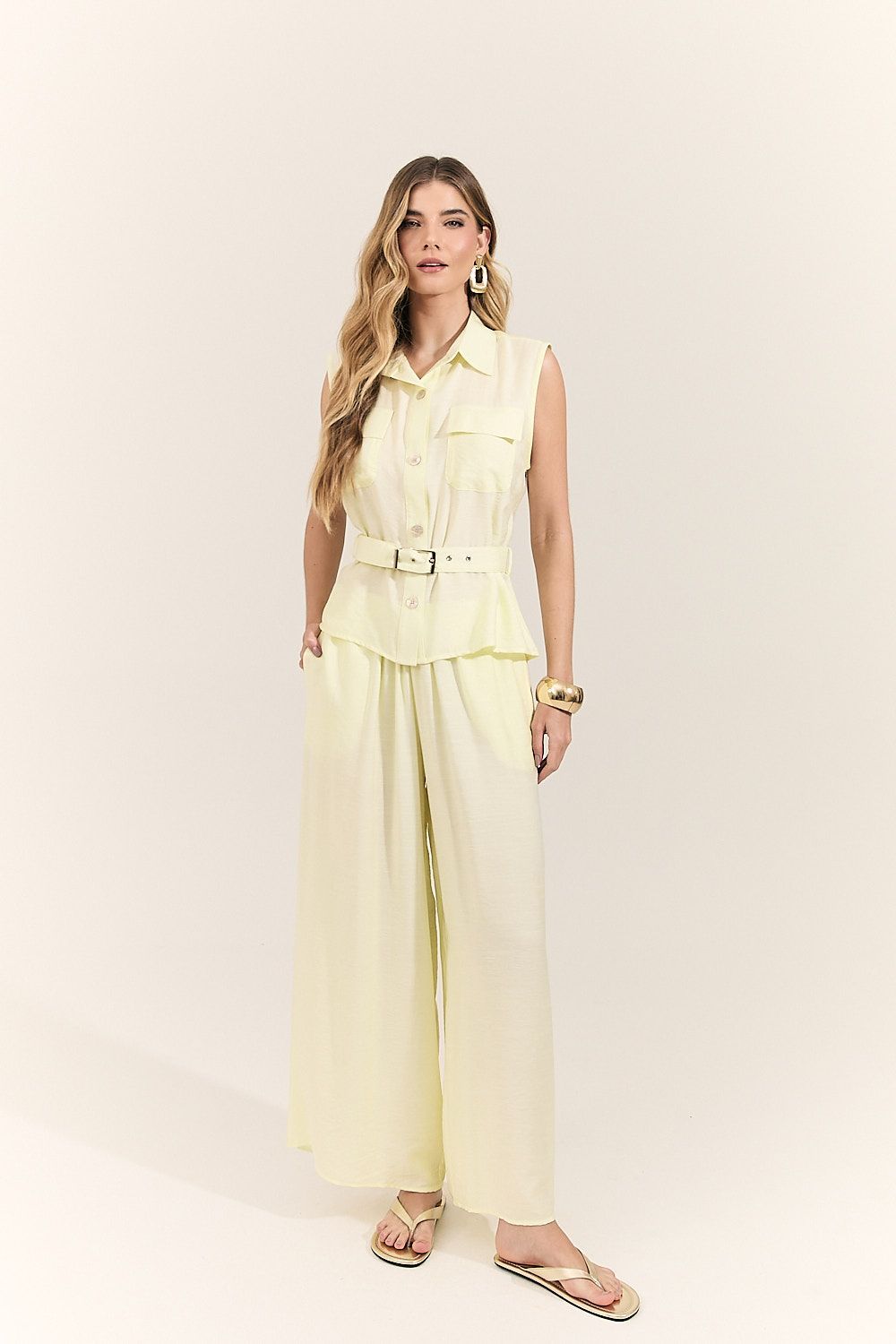 Blusa Colete Feminina Alfaiataria com Cinto Beatriz