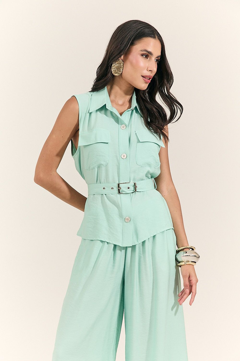 Blusa Colete Feminina Alfaiataria com Cinto Beatriz