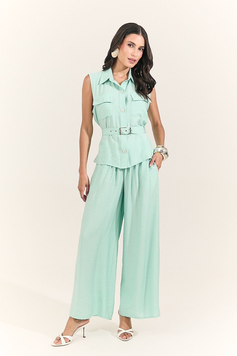 Blusa Colete Feminina Alfaiataria com Cinto Beatriz