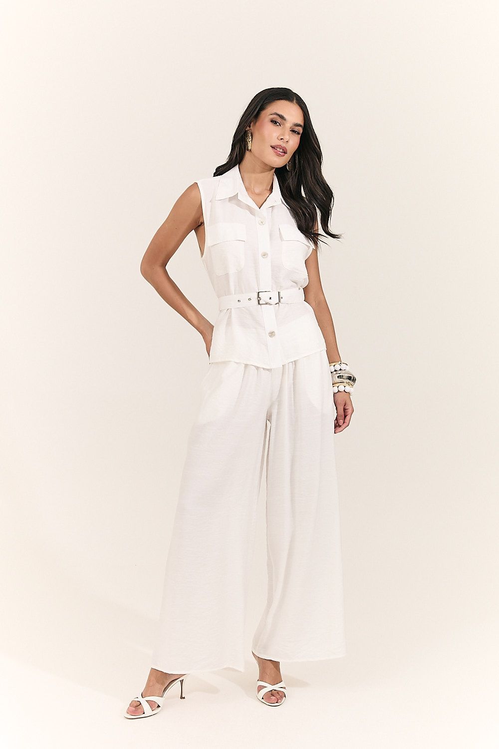 Blusa Colete Feminina Alfaiataria com Cinto Beatriz