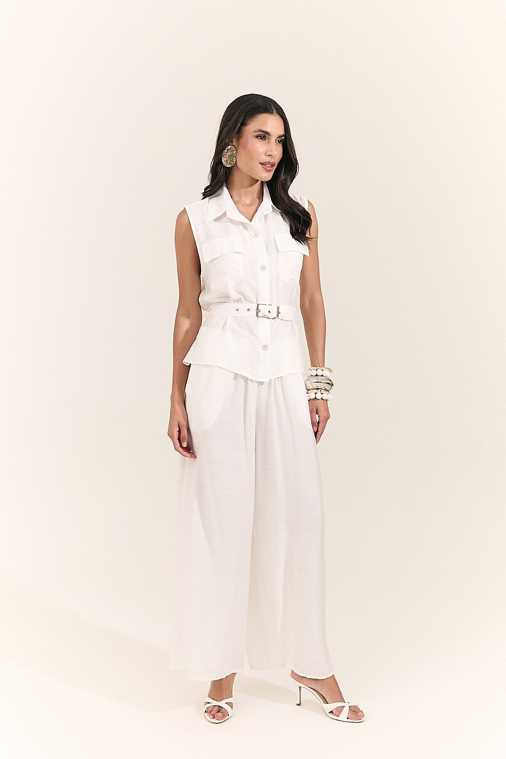 Blusa Colete Feminina Alfaiataria com Cinto Beatriz