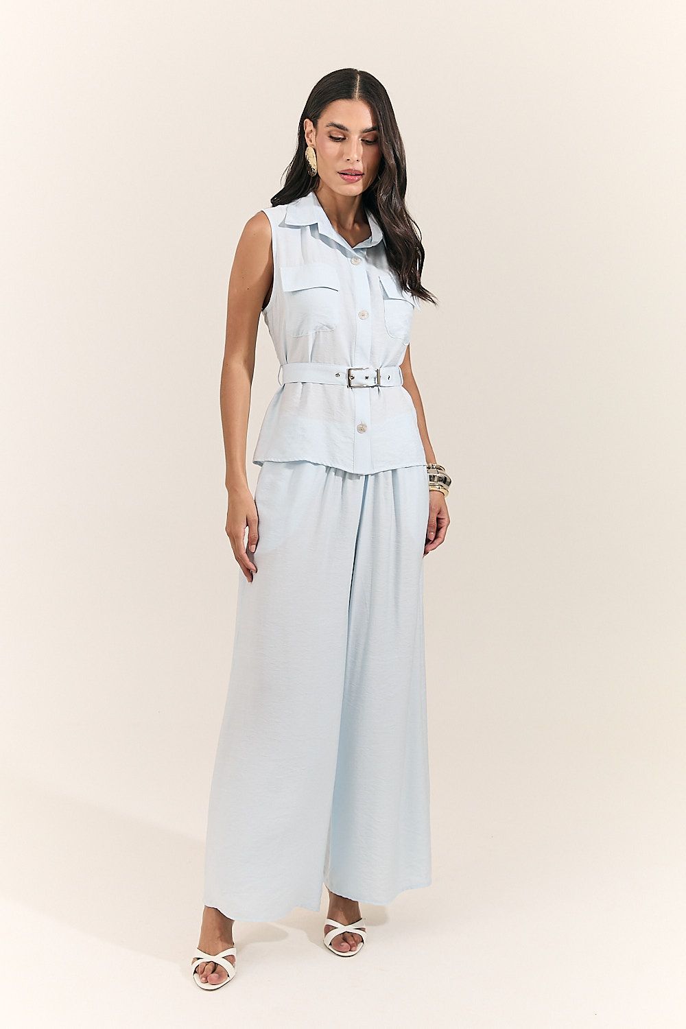 Blusa Colete Feminina Alfaiataria com Cinto Beatriz