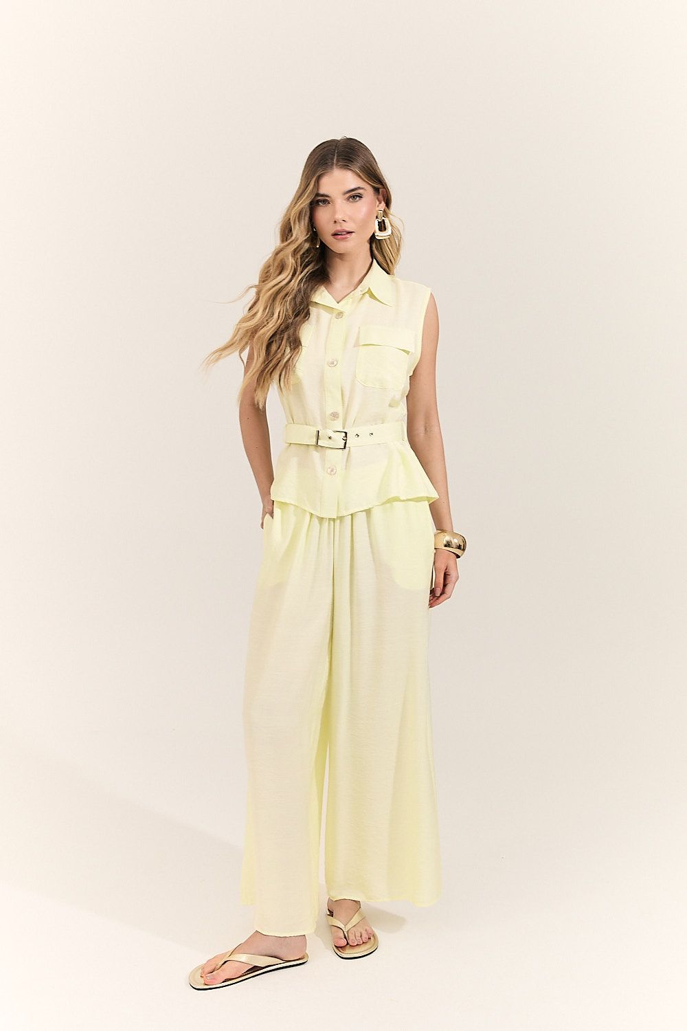 Blusa Colete Feminina Alfaiataria com Cinto Beatriz