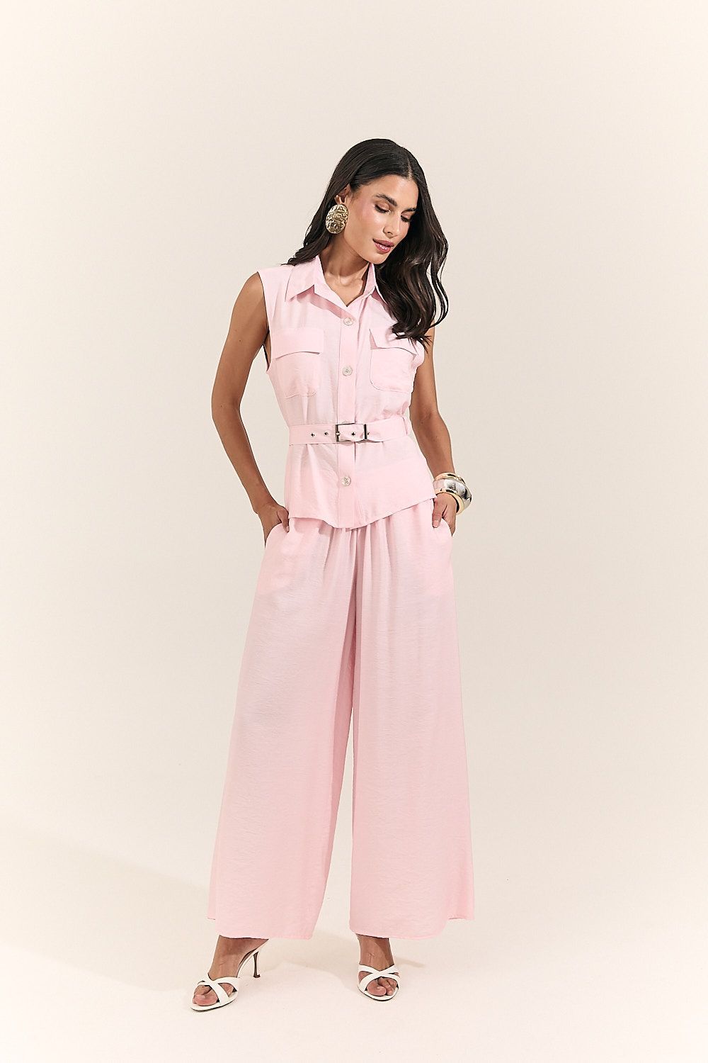 Blusa Colete Feminina Alfaiataria com Cinto Beatriz