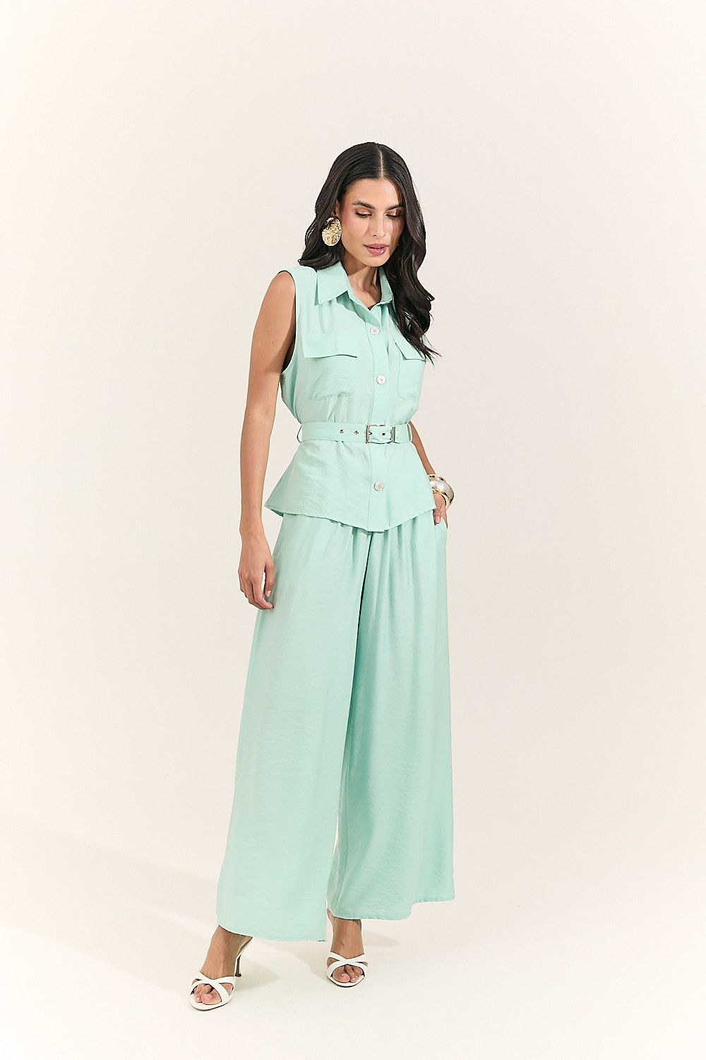 Blusa Colete Feminina Alfaiataria com Cinto Beatriz