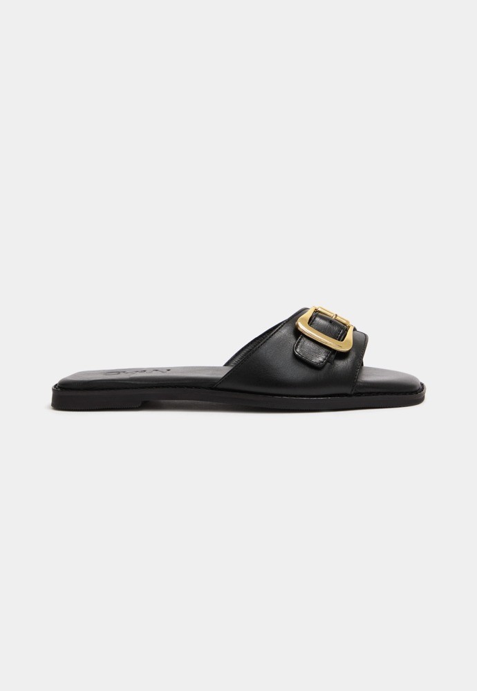 Flat Fivela Couro Preto