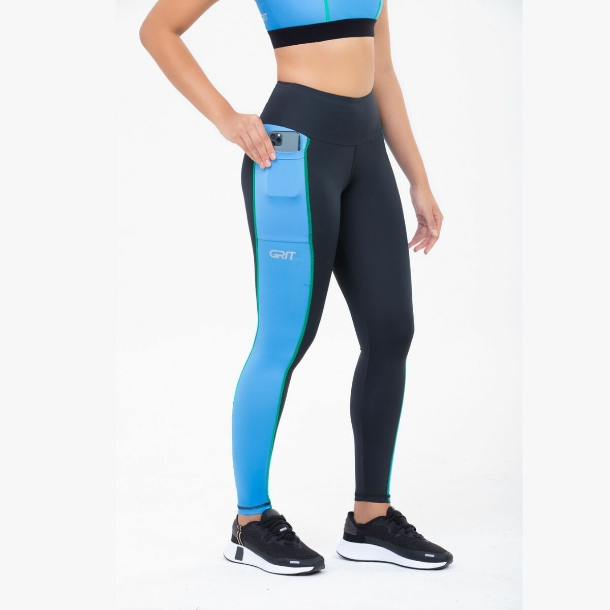 Legging Authen Grit Focus Feminina Preto e Azul - Velocità