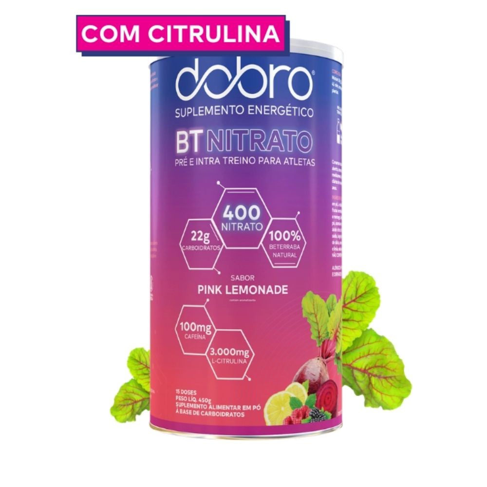 Suplemento Pó Dobro BT Nitrato Pink Lemonade com Cafeína