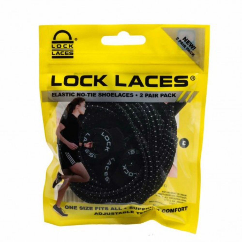 Cadarço Elástico Lock Laces Preto Pack com 2 Unissex