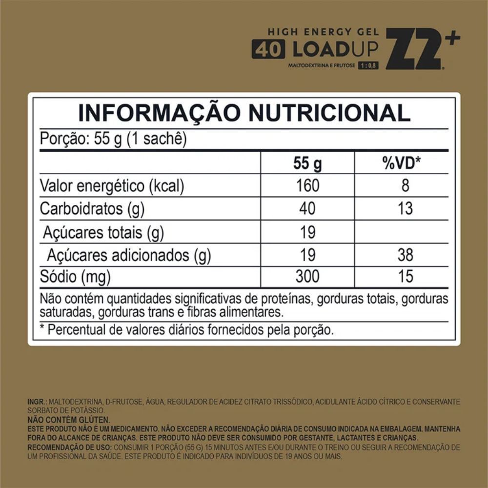 Gel Sachê Z2 Original Loadup 40 Carb 300mg Sódio
