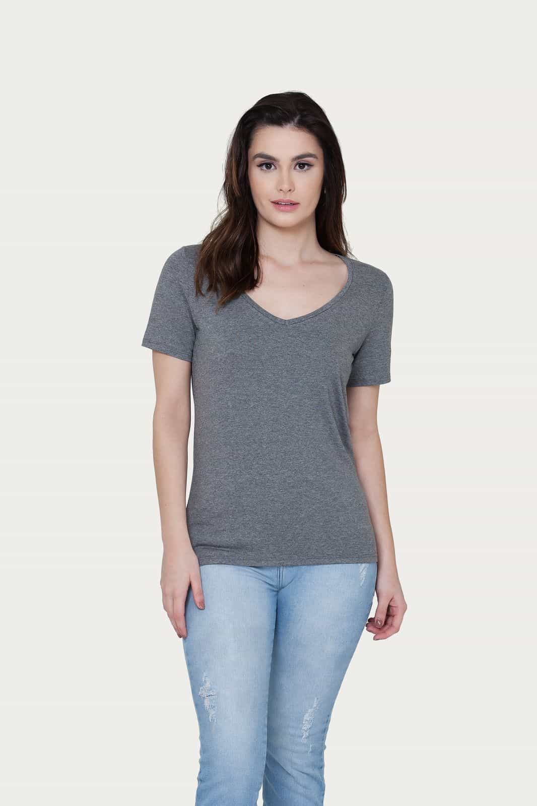 Blusa Viscose Premium Decote V Cinza Mescla Chumbo - W.Shirt