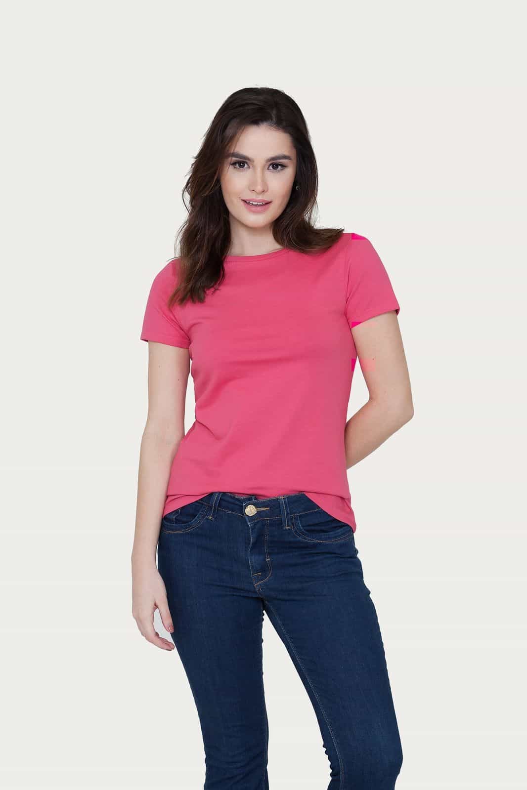 Camiseta feminina T-shirt básica algodão rosa pink em Promoção na
