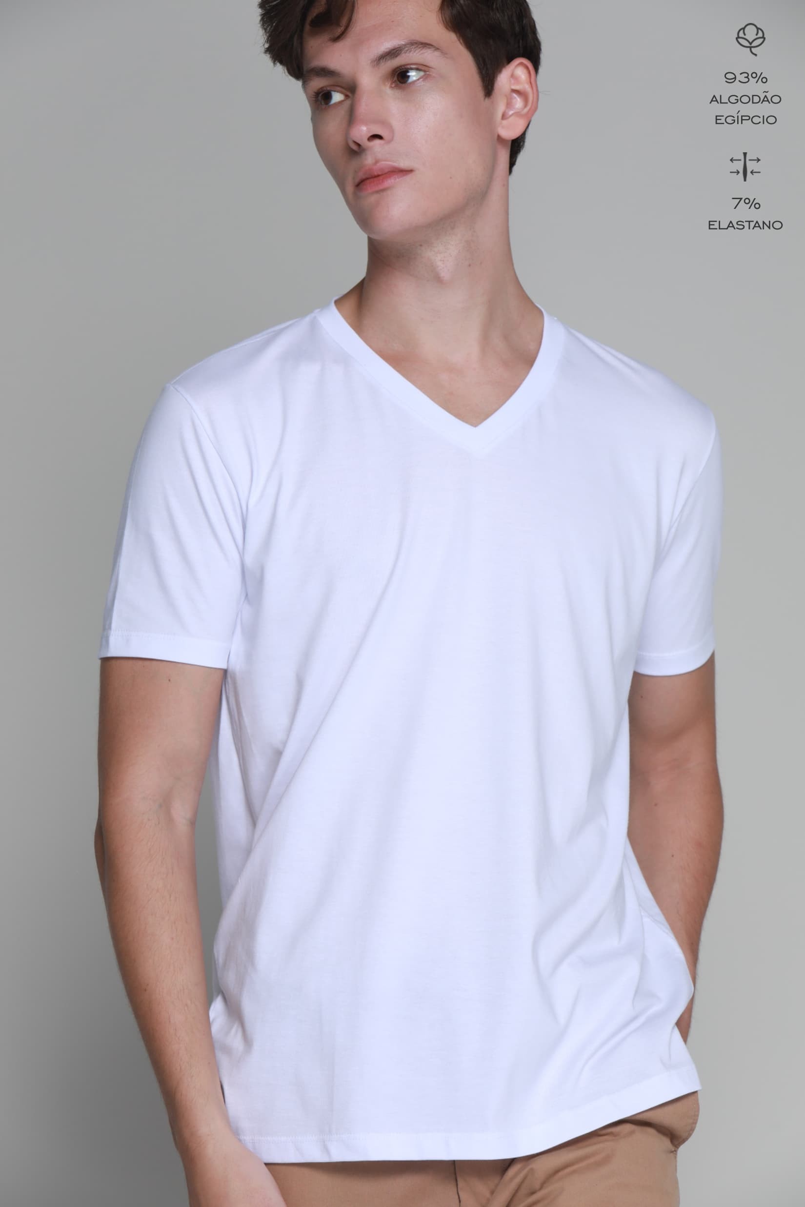 Camiseta Básica Algodão Egípcio Gola V Branca - W.Shirt