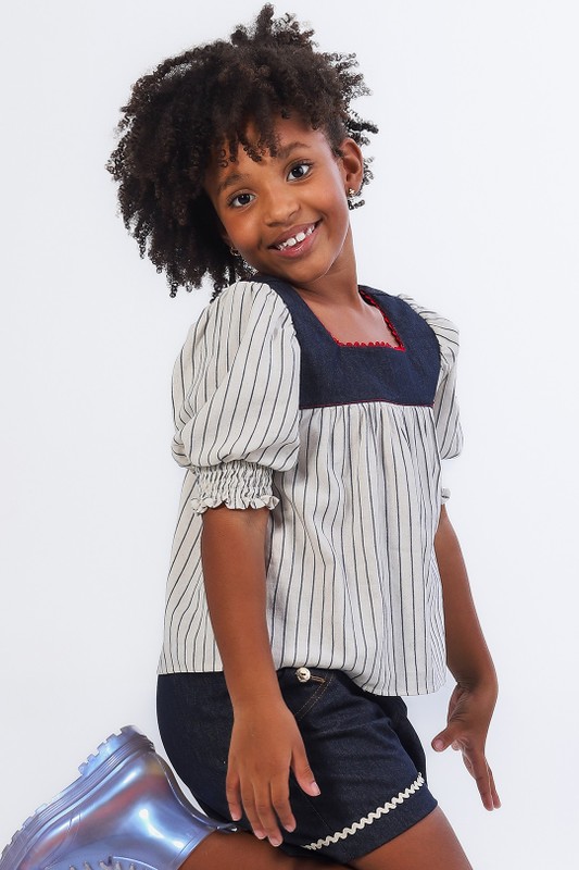 Blusa Infantil Menina Estampa Risca de Giz