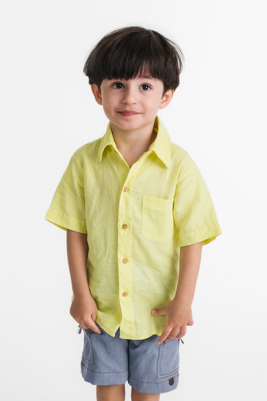 Camisa Infantil Menino Cambraia Linho Amarelo