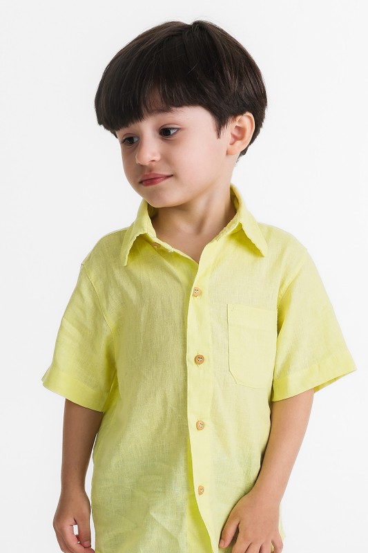 Camisa Infantil Menino Cambraia Linho Amarelo