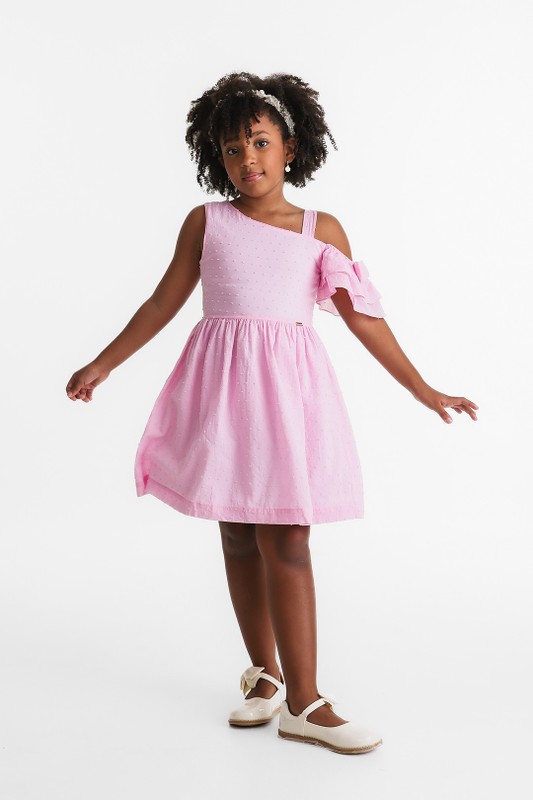 Vestido Infantil Rosa Assimétrico Laço