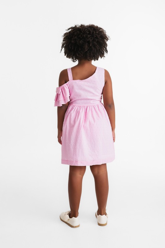 Vestido Infantil Rosa Assimétrico Laço