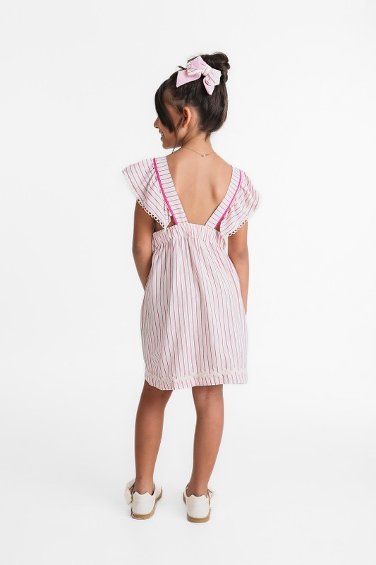 Vestido Infantil Estampa Risca De Giz Rosa