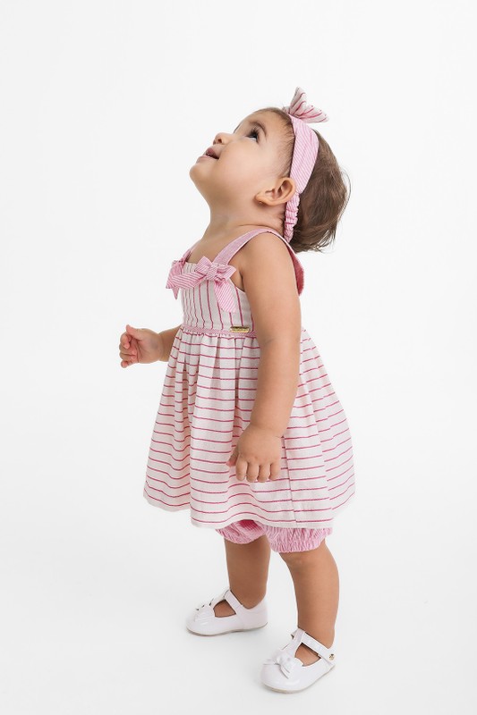 Vestido Bebê Risca de Giz Rosa