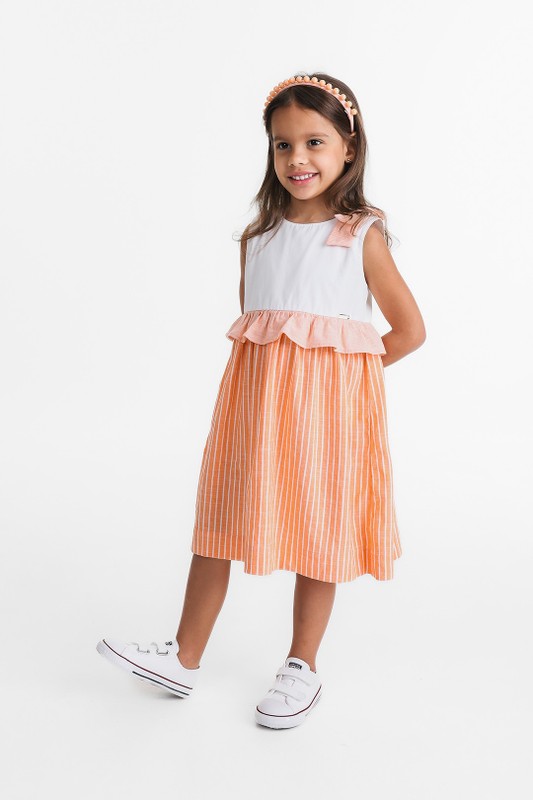 Vestido Infantil Listrado Laranjinha