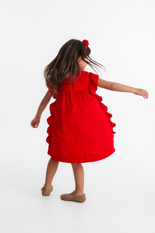 Vestido Infantil Laço E Babado Vermelho