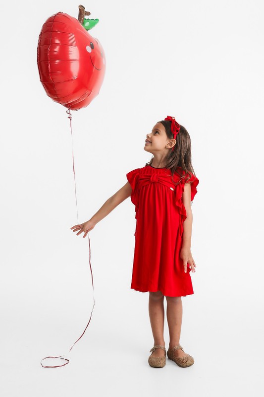 Vestido Infantil Laço E Babado Vermelho