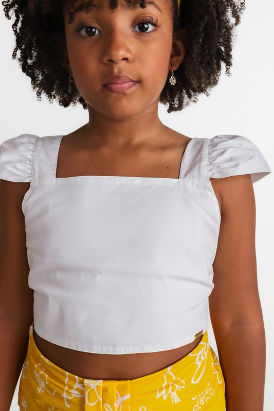 Cropped Infantil Menina Manguinha Branco