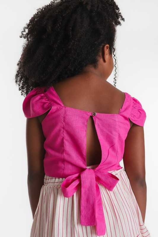 Cropped Infantil Rosa Manguinha Laço