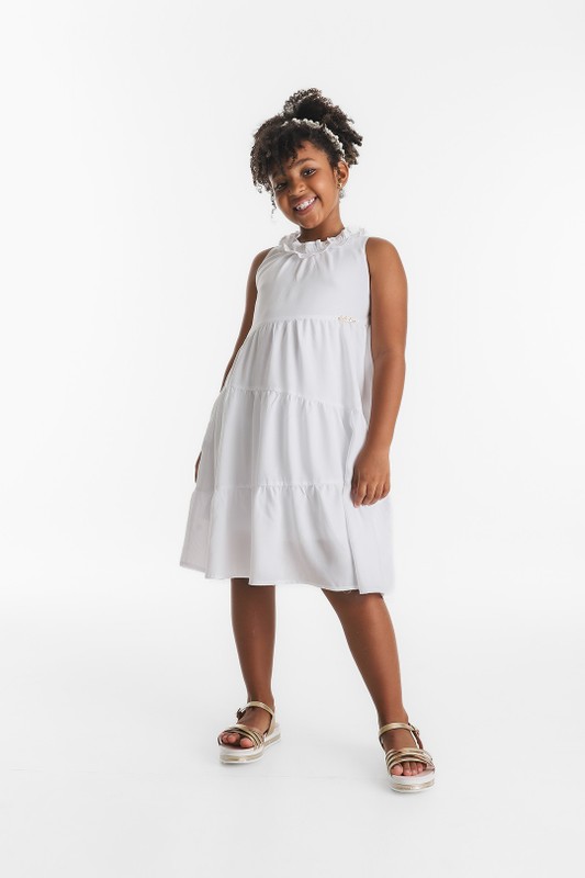 Vestido Infantil Branco Assimétrico  