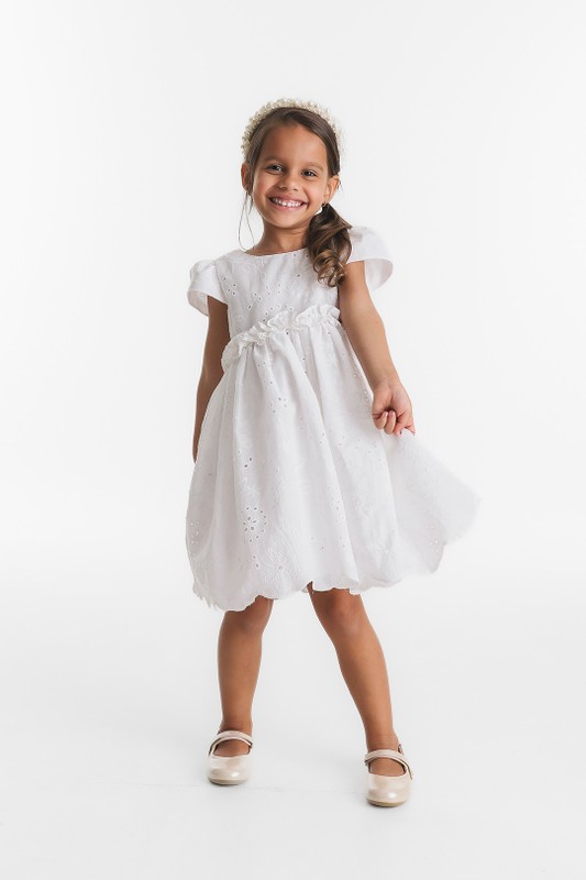 Vestido Infantil Branco Laise Manguinha