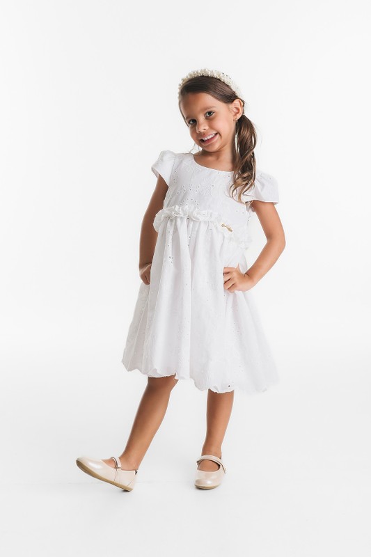 Vestido Infantil Branco Laise Manguinha