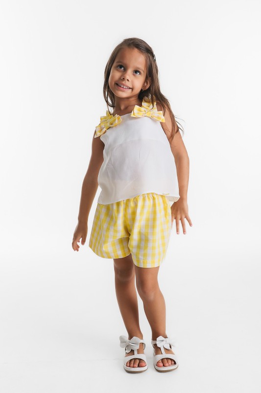 Conjunto Infantil MeninaVichy Amarelo Laço