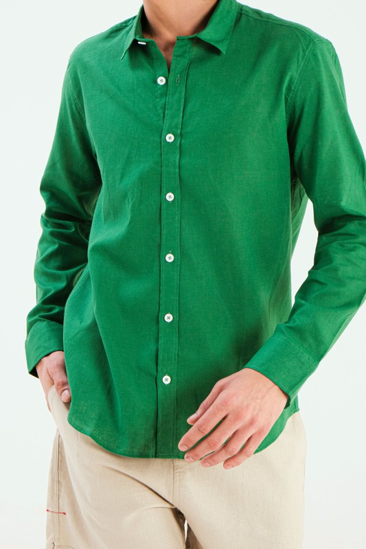 camisa cambraia linho manga longa verde