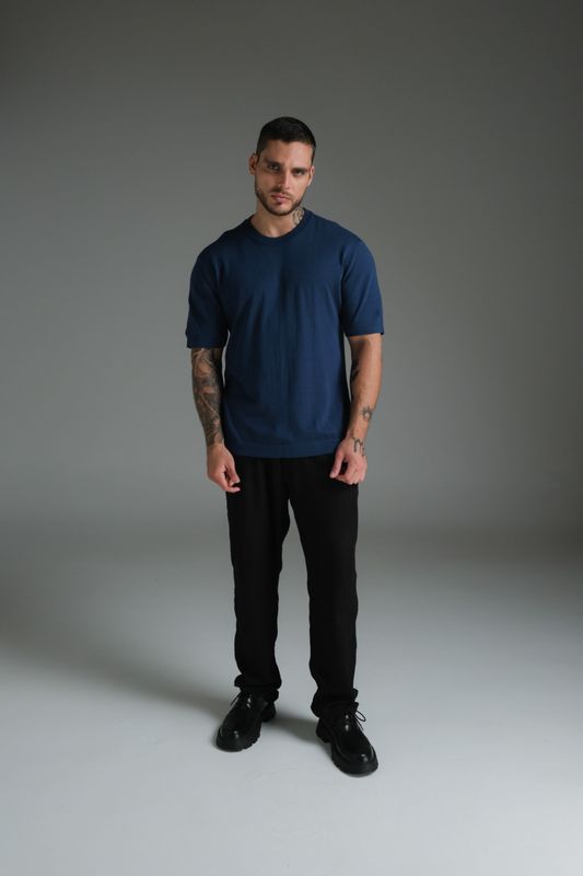 camiseta tricot marinho