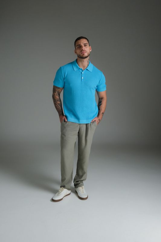 polo tricot azul bebê