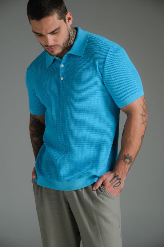 polo tricot azul bebê