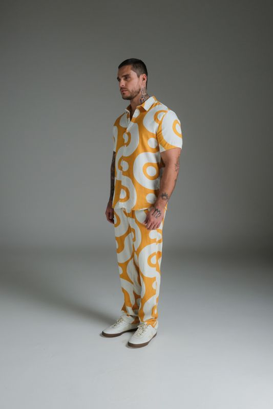 calça linho 3rd floor darlan rosa amarelo